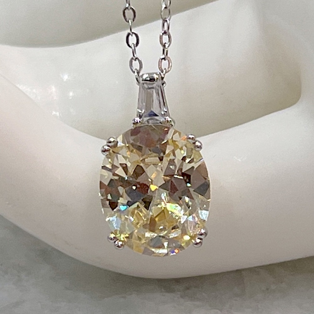 Yellow & White CZ Sterling Silver Solitaire Pendant Necklace